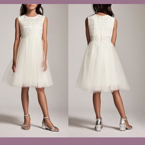 NEW $268 Tadashi‎ Shoji Kids Egg-Shell Lace Dress in Ivory [Girls SZ 8 ]